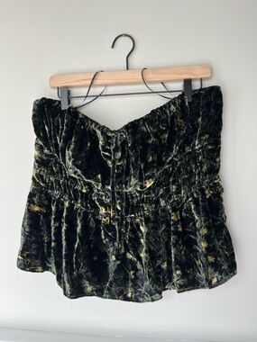 Anthropologie Somerset Strapless Blouse, Green Floral XL NWT